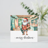 Carte Père Noël surfeur va surfer (Debout devant)