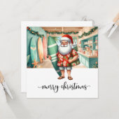 Carte Père Noël surfeur va surfer (Devant/Arrière en situation)