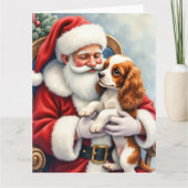 Carte Père Noël tenant Cavalier King Charles Spaniel  (Devant)