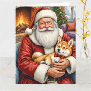 Carte Père Noël tenant l'art de Noël Akita