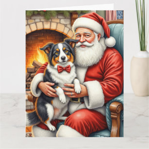 Carte Père Noël tenant l'art de Noël Border Collie