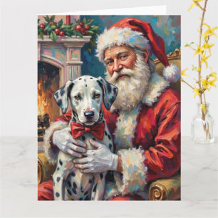 Carte Père Noël tenant l'art de Noël dalmate