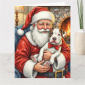 Carte Père Noël tenant l'art de Noël de Bull Terrier (Devant)