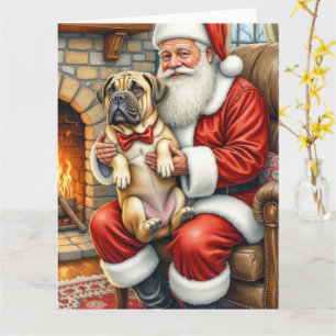 Carte Père Noël tenant l'art de Noël de Bullmastiff