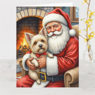 Carte Père Noël tenant l'art de Noël de Cairn Terrier