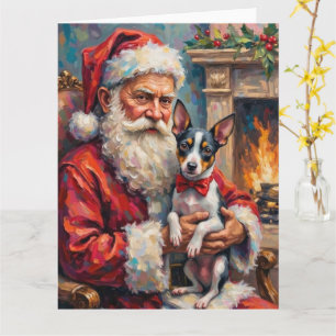 Carte Père Noël tenant l'art de Noël de Rat Terrier