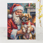 Carte Père Noël tenant l'art de Noël de Shih Tzu (Fleur jaune)
