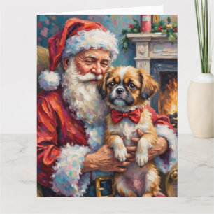 Carte Père Noël tenant l'art de Noël de Shih Tzu