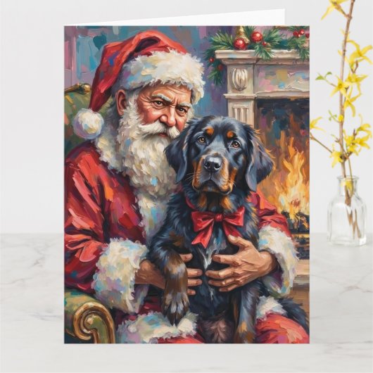 Carte Père Noël tenant l'art de Noël de Terre-Neuve (Fleur jaune)