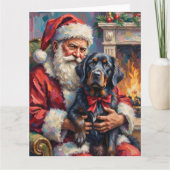 Carte Père Noël tenant l'art de Noël de Terre-Neuve (Devant)