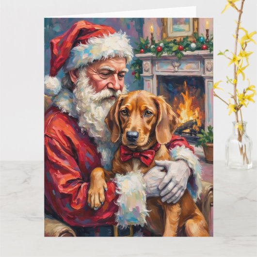 Carte Père Noël tenant l'art de Noël de Vizsla (Fleur jaune)