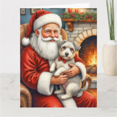 Carte Père Noël tenant l'art de Noël du Biewer Terrier (Devant)