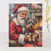 Carte Père Noël tenant l'art de Noël du Terrier Tibétain (Fleur jaune)
