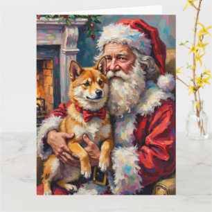 Carte Père Noël tenant l'art de Noël Shiba Inu