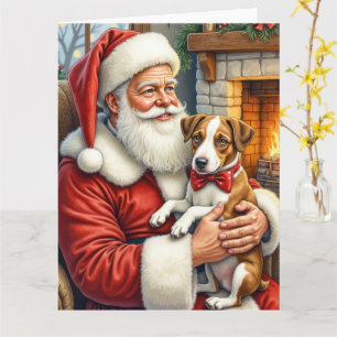 Carte Père Noël tenant un Terrier de la baie de Chesapea