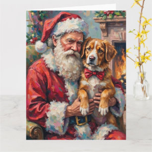 Carte Père Noël tenant une œuvre d'art du Grand Bouvier