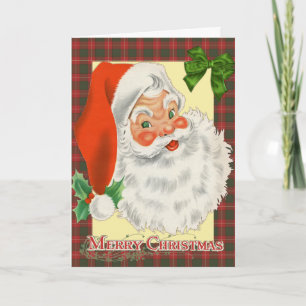 Carte Père Noël traditionnel en tartan de Noël