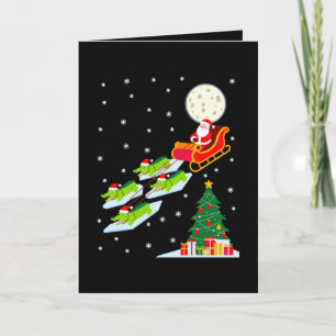 Carte Père Noël Traîneau Alligator Noël Lune Neige Arbre