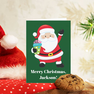 Carte Père Noël Vert Customisé Enfants Noël