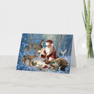 Carte Père Noël Vintage avec animaux