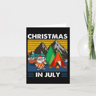 Carte Père Noël vintage avec tente de camping feu de cam