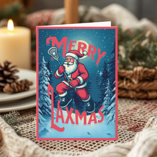 Carte Père Noël Vintage Merry Laxmas Lacrosse Noël