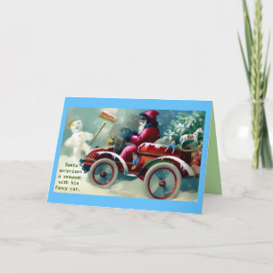 Carte Père Noël Vintage rare dans une voiture fantaisie