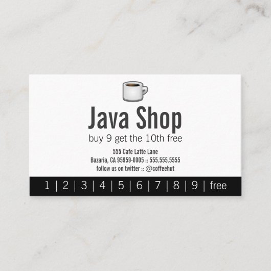 Carte perforée de boissons de magasin de Java (Devant)