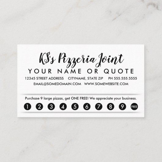 carte perforée de fidélité de pizza (Dos)