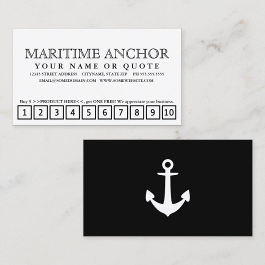 carte perforée maritime de fidélité d'ancre (Devant / Derrière)