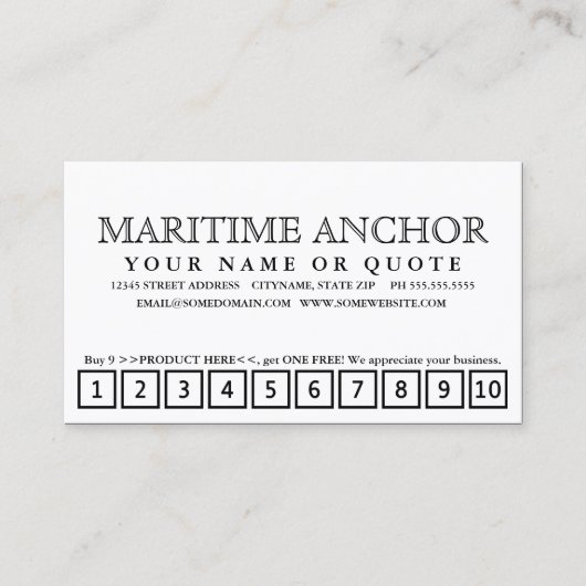 carte perforée maritime de fidélité d'ancre (Devant)