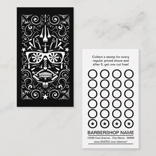 carte perforée punk de crâne de raseur-coiffeur (Devant / Derrière)