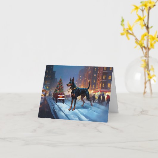 Carte Période de fêtes de Noël Doberman (Fleur jaune)