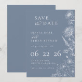 Carte Periwinkle Botanical Minimal Wedding Save the Date (Devant / Derrière)