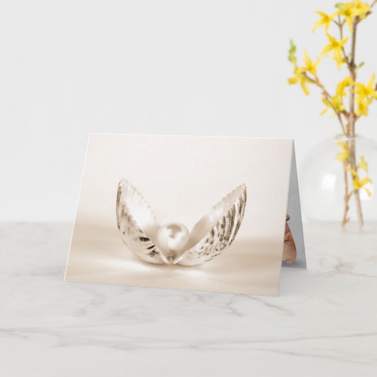 Carte perle d'anniversaire en coquille d'huître (Fleur jaune)