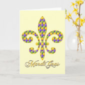 Carte Perle Fleur de lis de mardi gras (Fleur jaune)