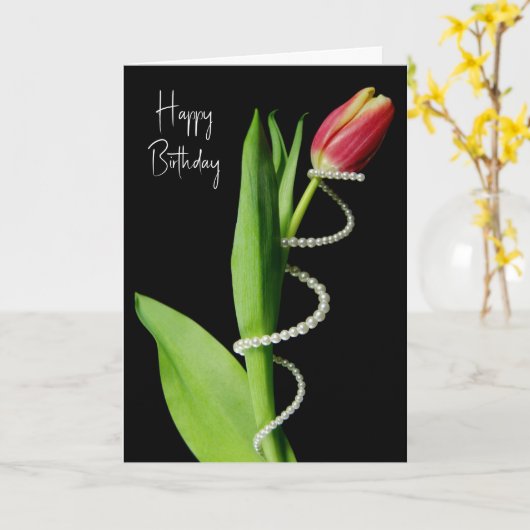 Carte Perles d'anniversaire enroulées autour d'une tulip (Fleur jaune)