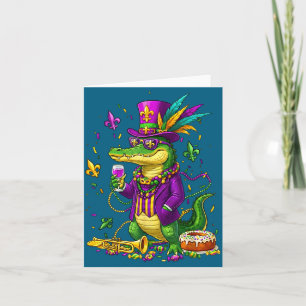 Carte Perles de Mardi Gras drôle d'alligator Bouffon