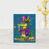 Carte Perles de Mardi Gras drôle d'alligator Bouffon (Fleur jaune)