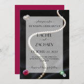 Carte Perles et bijoux élégants sur Mariage satiné noir (Devant / Derrière)