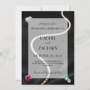 Carte Perles et bijoux élégants sur Mariage satiné noir