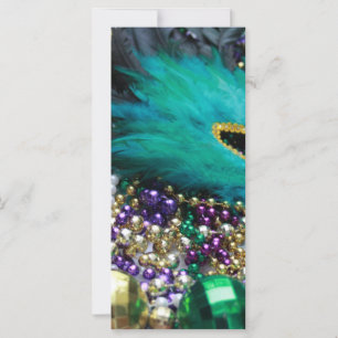 Carte Perles Mardi Gras et Masque de Plumes Vertes
