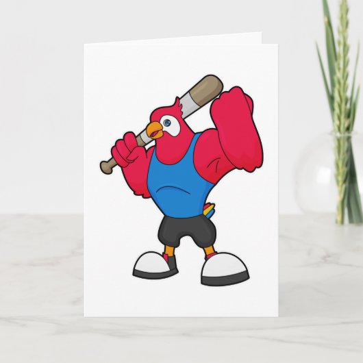 Carte Perroquet au baseball avec une batte de baseball (Devant)