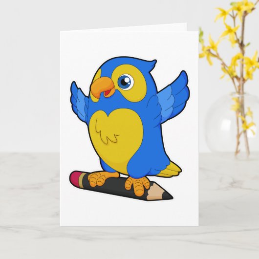 Carte Perroquet avec crayon (Fleur jaune)