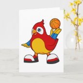 Carte Perroquet basketteur avec ballon de basket (Fleur jaune)