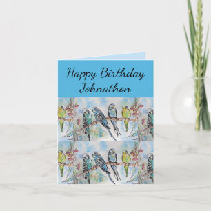 Carte Perroquet bleu Budgies Art Aquarelle Oiseaux Nom m