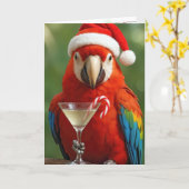 Carte Perroquet de Noël tenant un cocktail (Fleur jaune)
