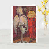 Carte Perroquet d'Halloween et Citrouille (Fleur jaune)