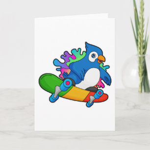 Carte Perroquet en skater avec skateboard
