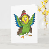 Carte Perroquet en sorcier avec chapeau (Fleur jaune)